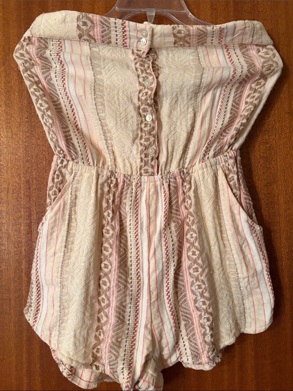 O'Neill Cream Pink Striped Strapless Romper
